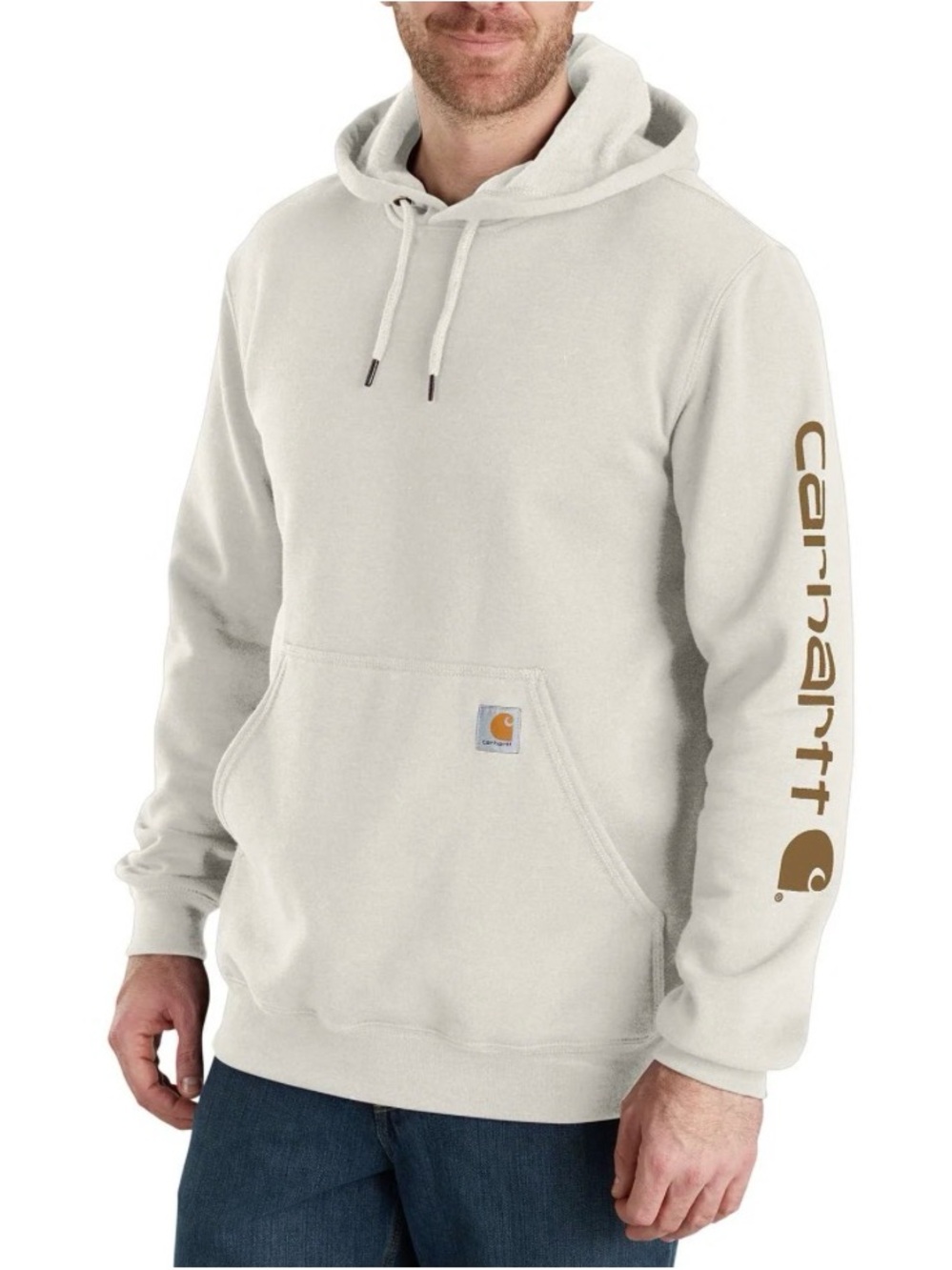 Carhartt Men's Hoodie/Hooded Sweatshirt in Off-White Cream with Sleeve Logo